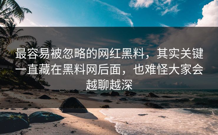 最容易被忽略的网红黑料,其实关键一直藏在黑料网后面,也难怪大家会越聊越深